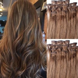 22" 100% Clip in Human Hair Extensions 7Pcs,14 clips #6